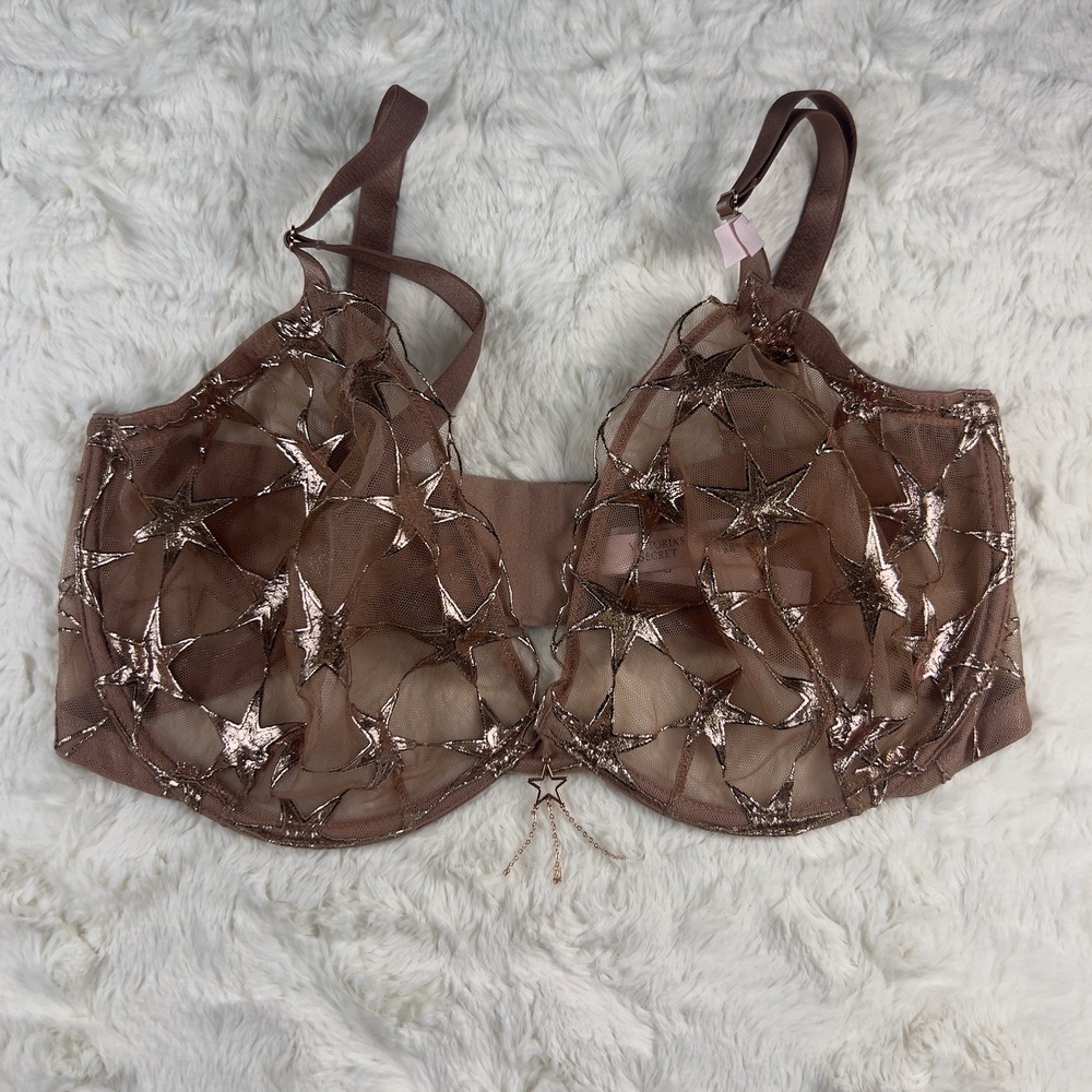 Victoria's Secret Very Sexy Rose Gold Stardust Embroidered Demi Bra 36DDD NWT